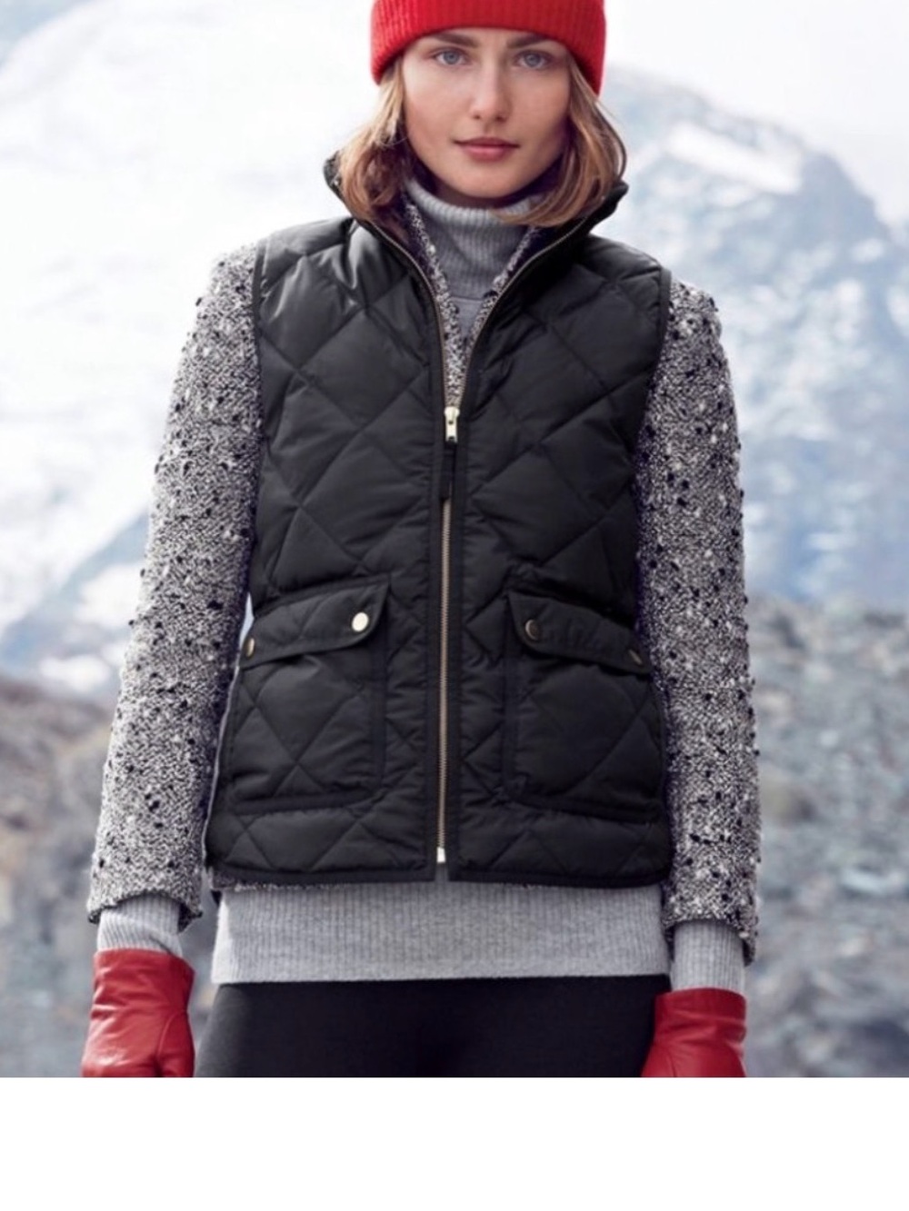 J. Crew Excursion Quilted Down Vest Black w Pockets size XL